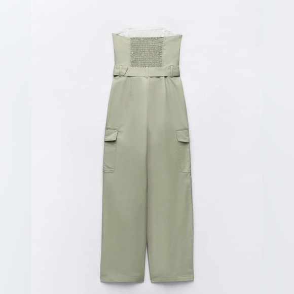 Zara jumpsuit technical fabric cargo sleeveless wide streight leg light khaki - Picture 9 of 12